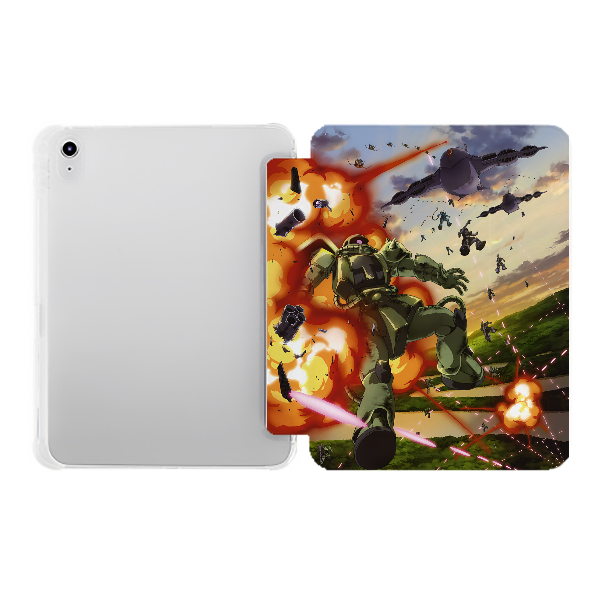 （画像用） 機動戦士ガンダム Mobile Suit Gundam IPad ケース ペン収納付き 三つ折りスタンド PUレザー×シリコン 対応機種9.5/10.5/10.9インチ